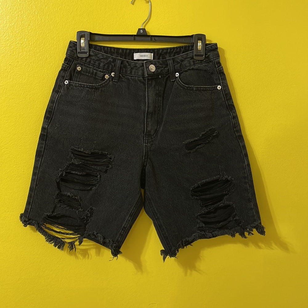 Ripped Black Denim Shorts